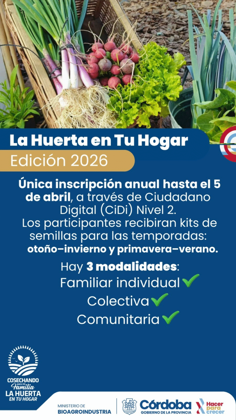 Córdoba: abren inscripciones para el programa “La Huerta en Tu Hogar” 2026